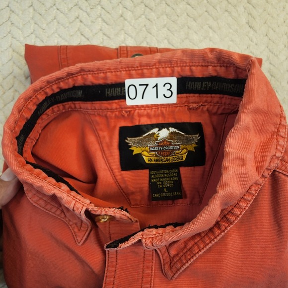 Harley-Davidson Button Down Shirt Men's L Coral Red Cotton An American Legend - Picture 9 of 9